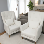 Elegant Ivory Button-Tufted Wingback Armchair