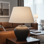 Modern Charcoal Ceramic Table Lamp with Linen Empire Shade