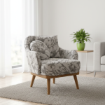 Modern accent chair with grey marble pattern and wooden legs." This helps Google Images find your products.