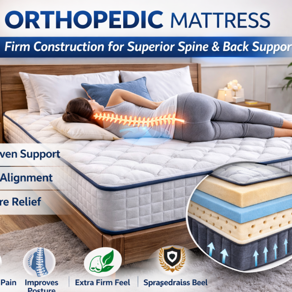 Firm orthopedic mattress with supportive foam layers for spinal alignment