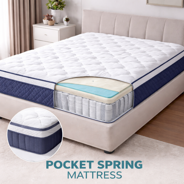 Premium pocket spring mattress with individual coil support and quilted top layer