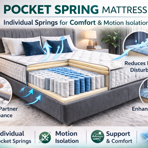 Premium pocket spring mattress with individual coil support and quilted top layer