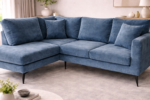 Midnight Blue Velvet L-Shaped Sectional Sofa - Image 2