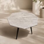 Octagonal marble side table with black tapered legs modern accent furniture