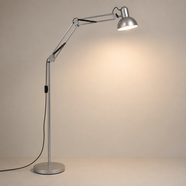 Modern adjustable floor lamp with flexible swing arm for reading and home office lighting