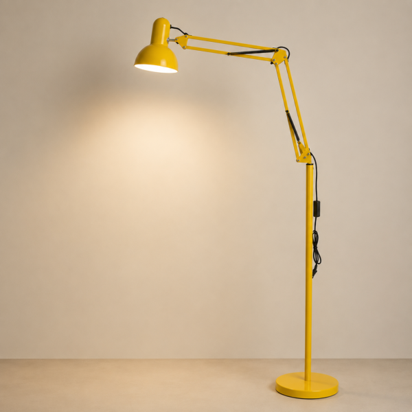 Modern adjustable floor lamp with flexible swing arm for reading and home office lighting