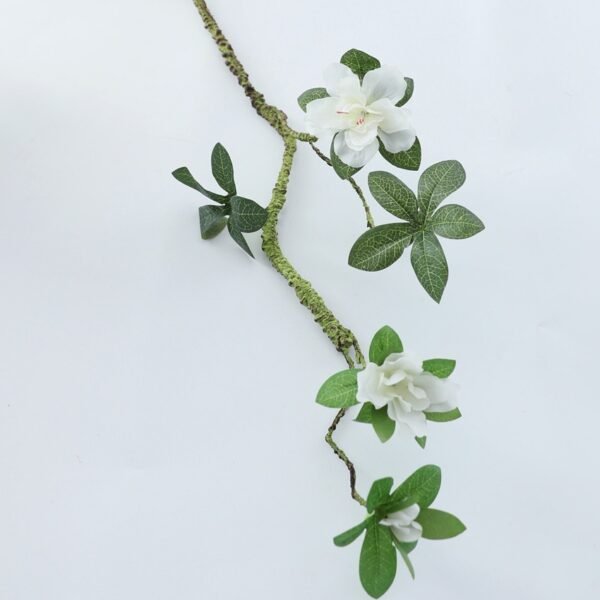 Azela faux azalea flowering branch with white blooms, full stem view