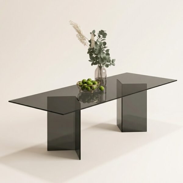 Vitra smoked grey glass rectangular dining table with panel legs