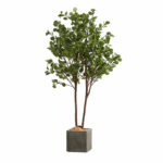 6ft artificial eucalyptus tree with double trunk in square concrete planter