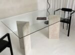 Glass Dining Table with Travertine Legs | Vitra - Image 2