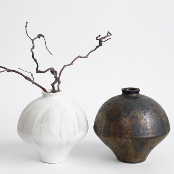 Terra ceramic bulb vase in matte white with dried branch arrangement