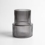 Coda ribbed glass tiered vase in pink, front view