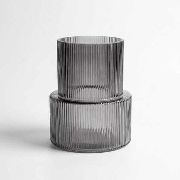 Coda ribbed glass tiered vase in pink, front view