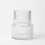 Coda ribbed glass tiered vase in pink, front view
