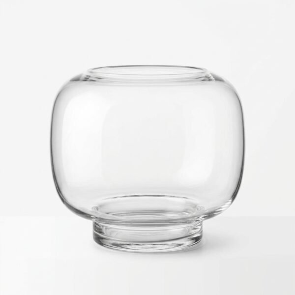 Pebble rounded glass barrel vase in smoked grey, front view