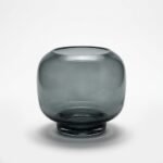 Pebble rounded glass barrel vase in smoked grey, front view