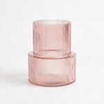 Coda ribbed glass tiered vase in pink, front view