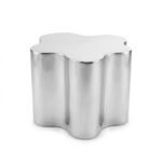 Nimbus polished metal side table in mirror silver, angled view