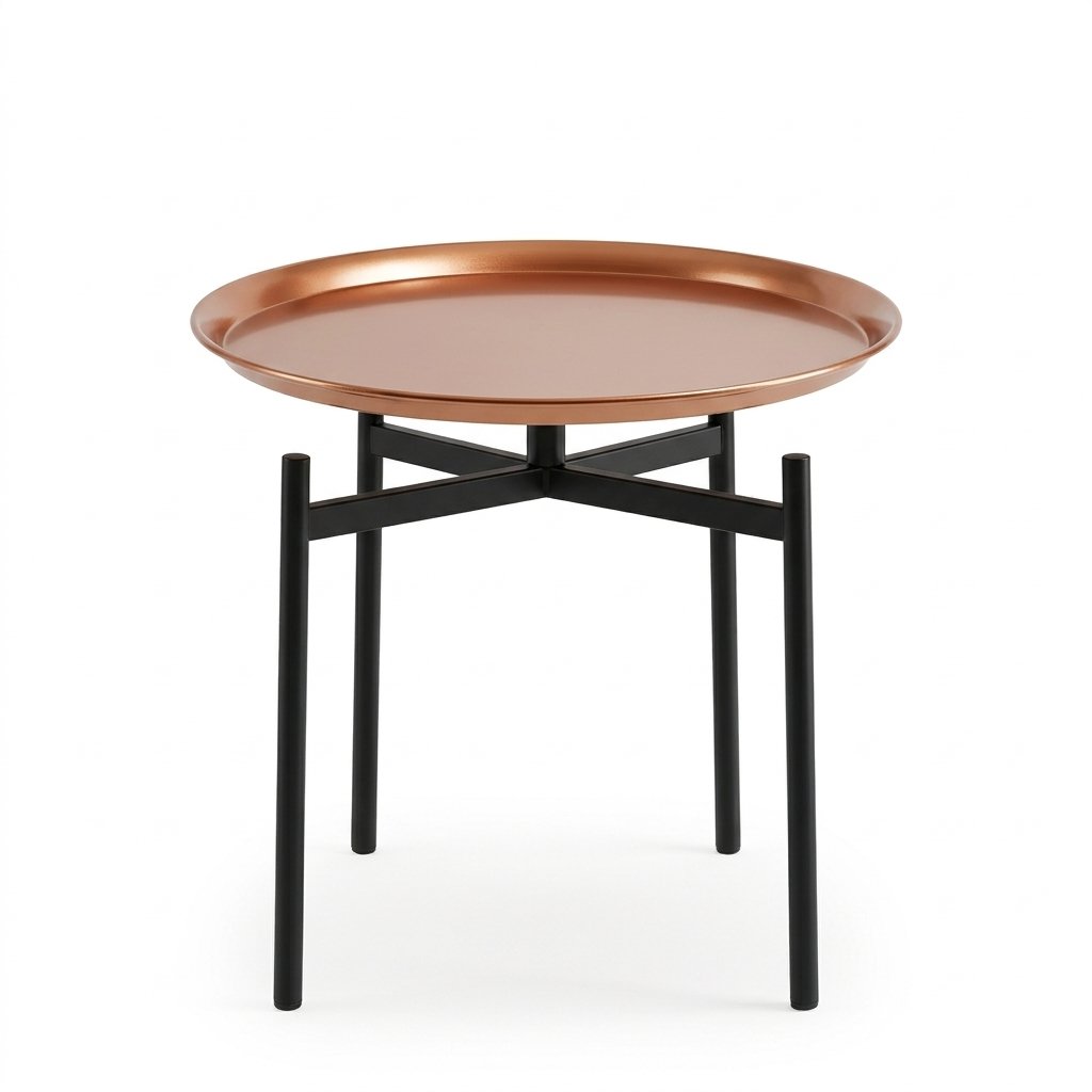 Table h Ember copper tray side table with round copper-tone top and black metal legs