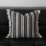 Striped Fringe Cushion in Black and Cream | Sable