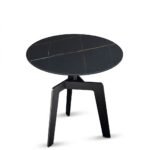 Nero black round side table with gold-veined marble-effect top and black metal tripod base